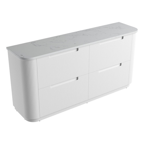 Curva Floor Standing Double Matt White Fluted Curved Cabinet 1800*460*880mm with Cato Flat Stone Top [305502]