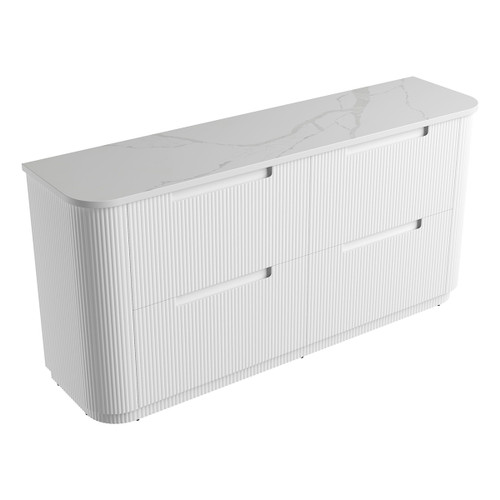 Curva Floor Standing Double Matt White Fluted Curved Cabinet 1800*460*880mm with Palis Flat Stone Top [305567]