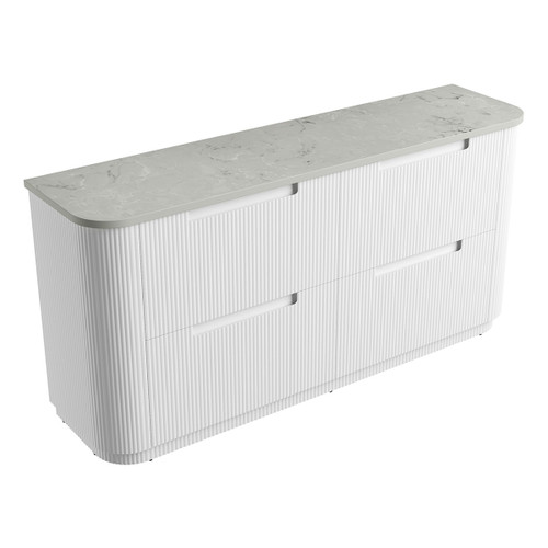 Curva Floor Standing Double Matt White Fluted Curved Cabinet 1800*460*880mm with Alpine Flat Stone Top [305404]