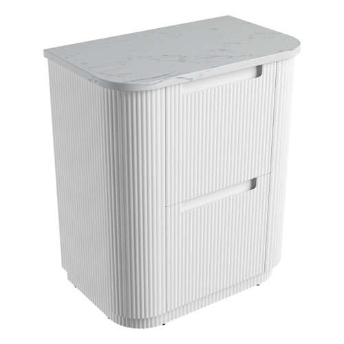 Curva Floor Standing Matt White Fluted Curved Cabinet 750*460*880mm with Cato Flat Stone Top [305550]