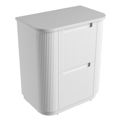 Curva Floor Standing Matt White Fluted Curved Cabinet 750*460*880mm with Pure Flat Stone Top [305543]