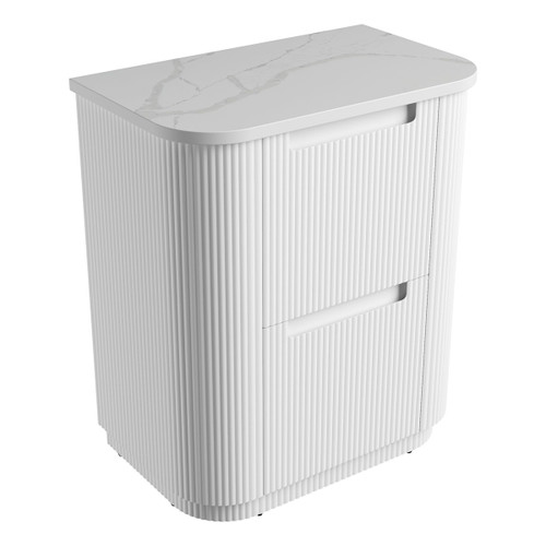 Curva Floor Standing Matt White Fluted Curved Cabinet 750*460*880mm with Palis White Flat Stone Top [305570]
