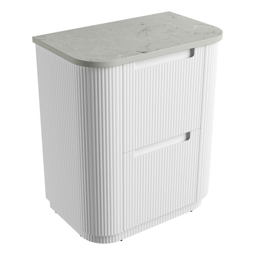 Curva Floor Standing Matt White Fluted Curved Cabinet 750*460*880mm with Alpine Flat Stone Top [305388]