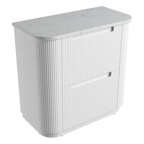 Curva Floor Standing Matt White Fluted Curved Cabinet 900*460*880mm with Cato Flat Stone Top [305458]
