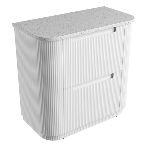 Curva Floor Standing Matt White Fluted Curved Cabinet 900*460*880mm with Snow Flat Stone Top [305420]