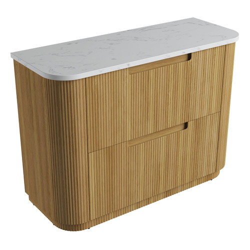 Varcelli Floor Standing  Harvest Oak Fluted Curved Cabinet 1200*460*880mm with Cato Flat Stone Top [305535]