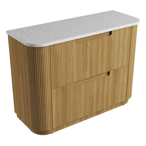 Varcelli Floor Standing  Harvest Oak Fluted Curved Cabinet 1200*460*880mm with Snow Flat Stone Top [305537]