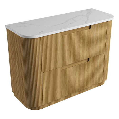 Varcelli Floor Standing  Harvest Oak Fluted Curved Cabinet 1200*460*880mm with Palis White Flat Stone Top [305500]