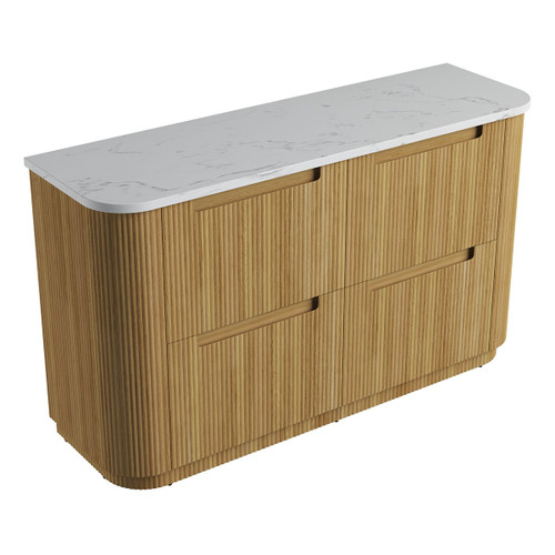 Varcelli Floor Standing Single  Harvest Oak Fluted Curved Cabinet 1500*460*880mm with Cato Flat Stone Top [305584]
