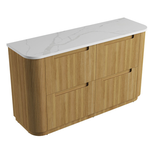 Varcelli Floor Standing Single  Harvest Oak Fluted Curved Cabinet 1500*460*880mm with Palis White Flat Stone Top [305540]