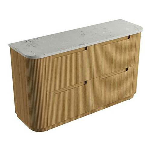 Varcelli Floor Standing Single  Harvest Oak Fluted Curved Cabinet 1500*460*880mm with Alpine Flat Stone Top [305444]