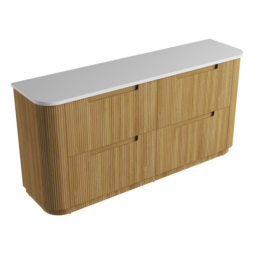 Varcelli Floor Standing Double  Harvest Oak Fluted Curved Cabinet 1800*460*880mm with Pure Flat Stone Top [305501]