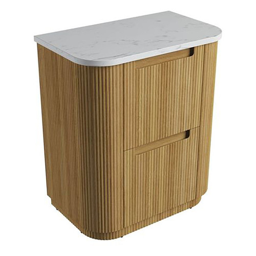 Varcelli Floor Standing  Harvest Oak Fluted Curved Cabinet 750*460*880mm with Cato Flat Stone Top [305394]