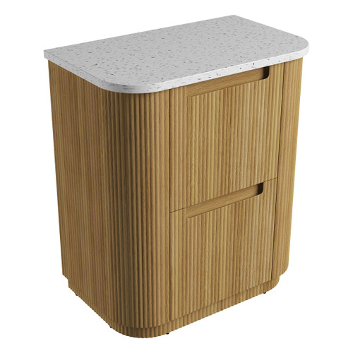 Varcelli Floor Standing  Harvest Oak Fluted Curved Cabinet 750*460*880mm with Snow Flat Stone Top [305572]