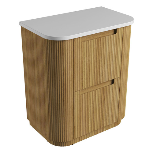 Varcelli Floor Standing  Harvest Oak Fluted Curved Cabinet 750*460*880mm with Pure Flat Stone Top [305521]