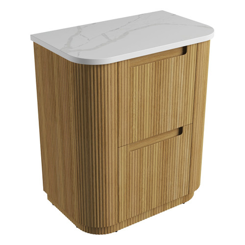 Varcelli Floor Standing  Harvest Oak Fluted Curved Cabinet 750*460*880mm with Palis White Flat Stone Top [305519]