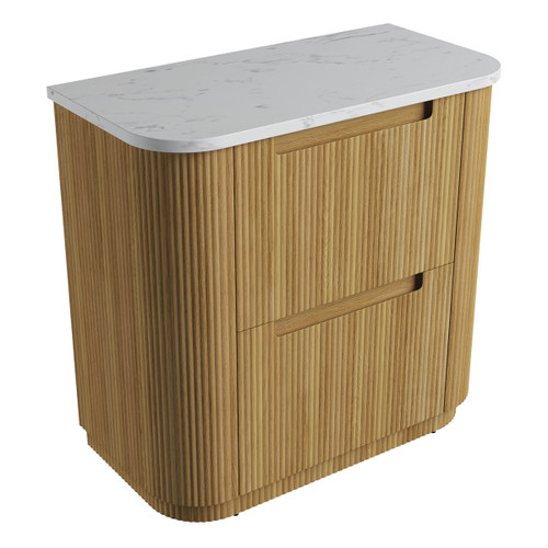 Varcelli Floor Standing  Harvest Oak Fluted Curved Cabinet 900*460*880mm with Cato Flat Stone Top [305403]