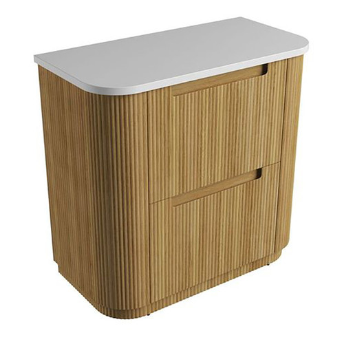 Varcelli Floor Standing  Harvest Oak Fluted Curved Cabinet 900*460*880mm with Pure Flat Stone Top [305528]