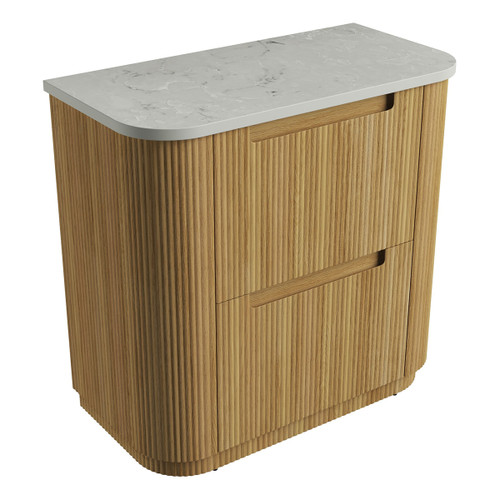 Varcelli Floor Standing  Harvest Oak Fluted Curved Cabinet 900*460*880mm with Alpine Flat Stone Top [305496]