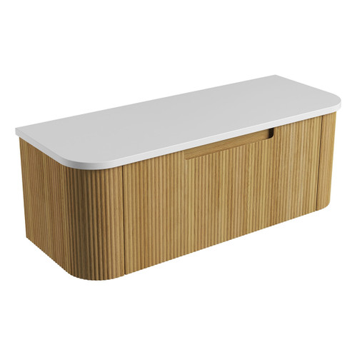Varcelli Mono Wall-Hung Harvest Oak Fluted Curved Cabinet 1200*460*425mm with Pure Flat Stone Top [305515]