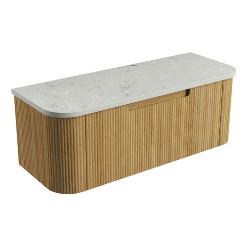 Varcelli Mono Wall-Hung Harvest Oak Fluted Curved Cabinet 1200*460*425mm with Alpine Flat Stone Top [305493]