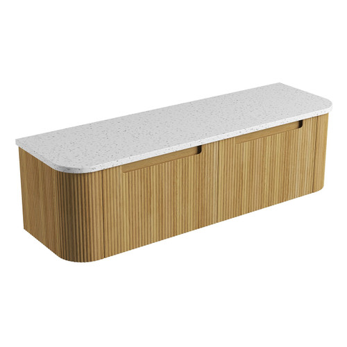 Varcelli Mono Wall-Hung Harvest Oak Fluted Curved Cabinet 1500*460*425mm with Snow Flat Stone Top [305415]
