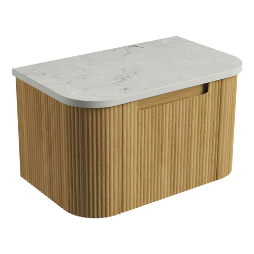 Varcelli Mono Wall-Hung Harvest Oak Fluted Curved Cabinet 750*460*425mm with Alpine Flat Stone Top [305448]