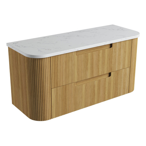 Varcelli Tier Wall-Hung Harvest Oak Fluted Curved Cabinet 1200*460*425mm with Cato Flat Stone Top [305414]