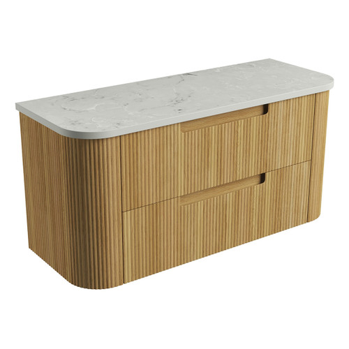 Varcelli Tier Wall-Hung Harvest Oak Fluted Curved Cabinet 1200*460*425mm with Alpine Flat Stone Top [305383]