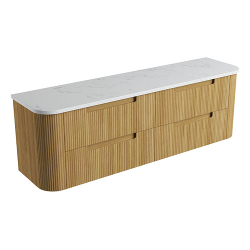 Varcelli Tier Wall-Hung Harvest Oak Fluted Curved Cabinet 1800*460*425mm with Cato Flat Stone Top [305558]