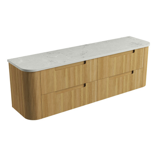 Varcelli Tier Wall-Hung Harvest Oak Fluted Curved Cabinet 1800*460*425mm with Alpine Flat Stone Top [305476]