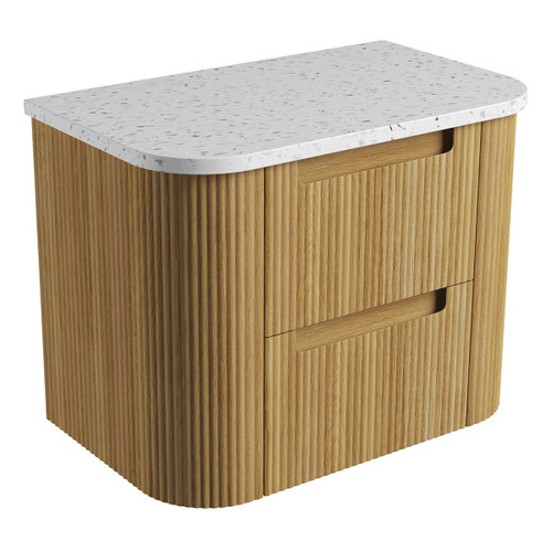 Varcelli Tier Wall-Hung Harvest Oak Fluted Curved Cabinet 750*460*425mm with Snow Flat Stone Top [305554]