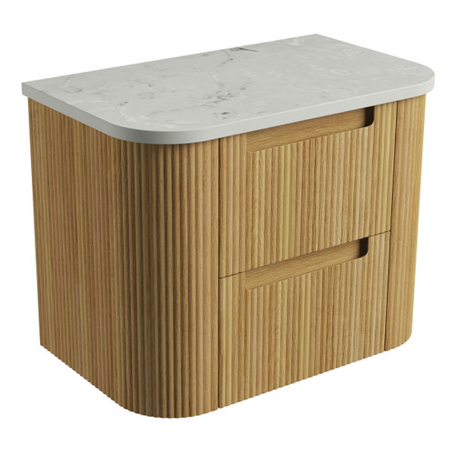 Varcelli Tier Wall-Hung Harvest Oak Fluted Curved Cabinet 750*460*425mm with Alpine Flat Stone Top [305400]