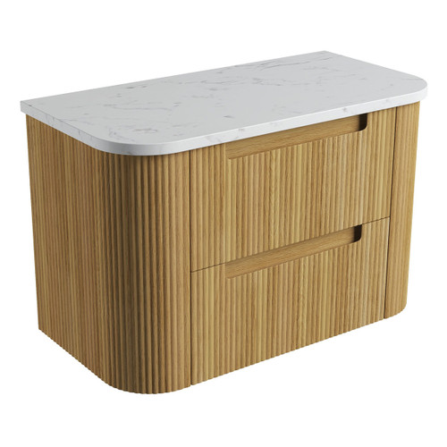 Varcelli Tier Wall-Hung Harvest Oak Fluted Curved Cabinet 900*460*425mm with Cato Flat Stone Top [305454]