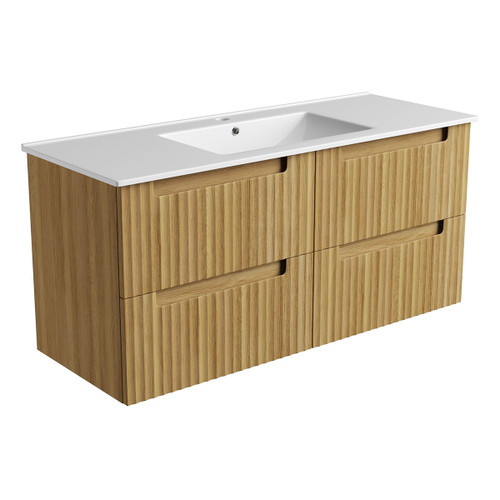 Lovina Tier Wall-Hung Harvest Oak Fluted Cabinet 1200*460*420mm with Ceramic Top [305398]