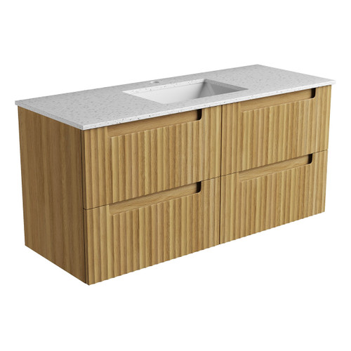 Lovina Tier Wall-Hung Harvest Oak Fluted Cabinet 1200*460*425mm with Snow Undermount Stone Top [305495]