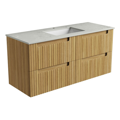 Lovina Tier Wall-Hung Harvest Oak Fluted Cabinet 1200*460*425mm with Alpine Undermount Stone Top [305433]
