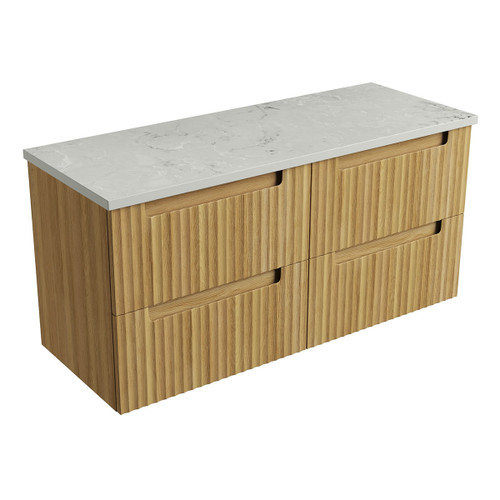 Lovina Tier Wall-Hung Harvest Oak Fluted Cabinet 1200*460*425mm with Alpine Flat Stone Top [305507]