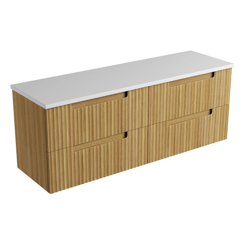 Lovina Tier Wall-Hung Single  Harvest Oak Fluted Cabinet 1500*460*425mm with Pure Flat Stone Top [305445]