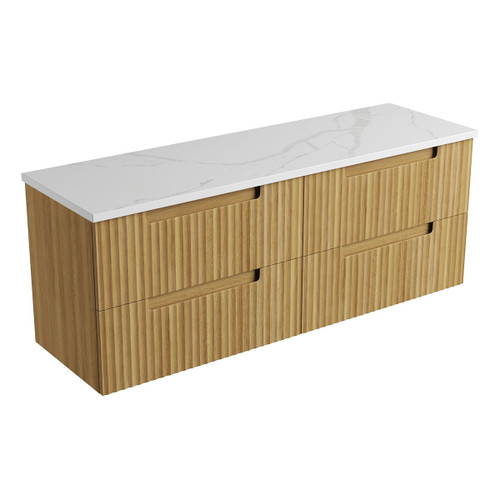 Lovina Tier Wall-Hung Single  Harvest Oak Fluted Cabinet 1500*460*425mm with Palis White Flat Stone Top [305533]
