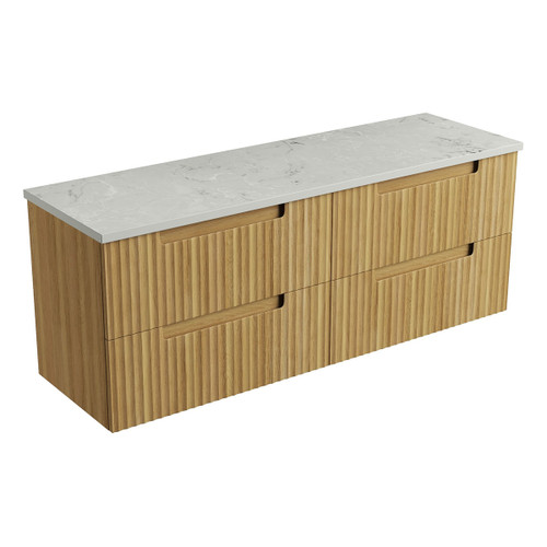 Lovina Tier Wall-Hung Single  Harvest Oak Fluted Cabinet 1500*460*425mm with Alpine Flat Stone Top [305544]