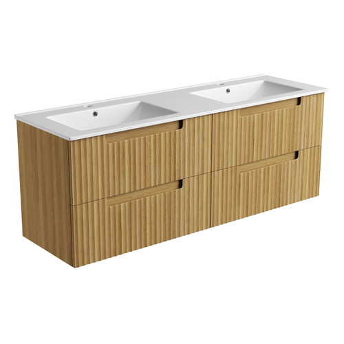 Lovina Tier Wall-Hung Double  Harvest Oak Fluted Cabinet 1500*460*420mm with Ceramic Top [305512]