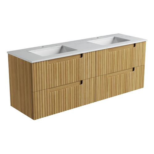 Lovina Tier Wall-Hung Double  Harvest Oak Fluted Cabinet 1500*460*425mm with Cato Undermount Stone Top [305460]