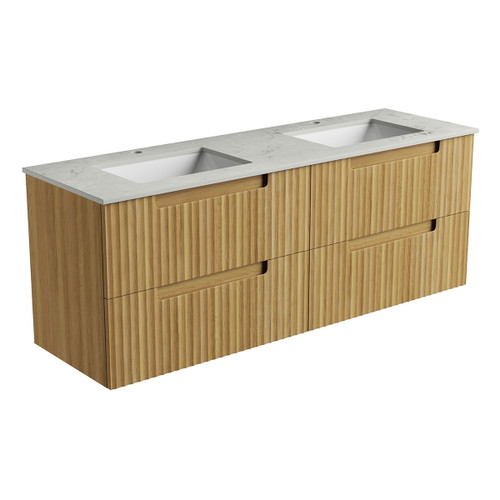 Lovina Tier Wall-Hung Double  Harvest Oak Fluted Cabinet 1500*460*425mm with Alpine Undermount Stone Top [305450]