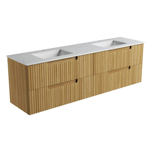 Lovina Tier Wall-Hung Double  Harvest Oak Fluted Cabinet 1800*460*425mm with Cato Undermount Stone Top [305431]