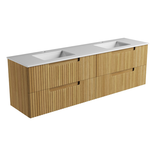 Lovina Tier Wall-Hung Double  Harvest Oak Fluted Cabinet 1800*460*425mm with Pure Undermount Stone Top [305492]