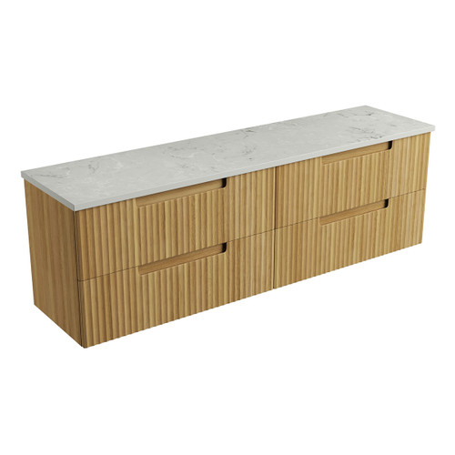 Lovina Tier Wall-Hung Double  Harvest Oak Fluted Cabinet 1800*460*425mm with Alpine Flat Stone Top [305422]