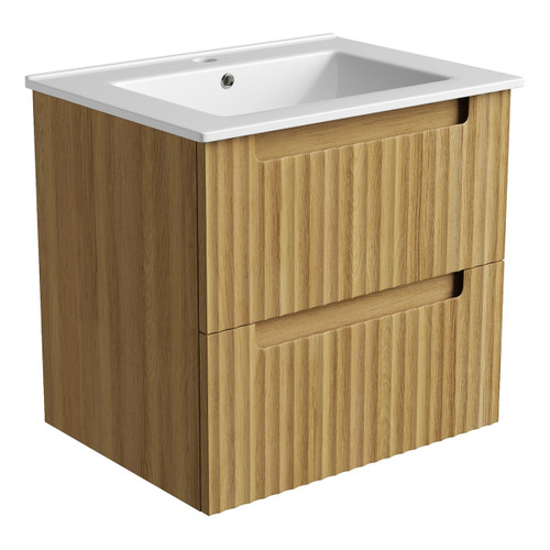 Lovina Tier Wall-Hung Harvest Oak Fluted Cabinet 600*460*420mm with Ceramic Top [305405]