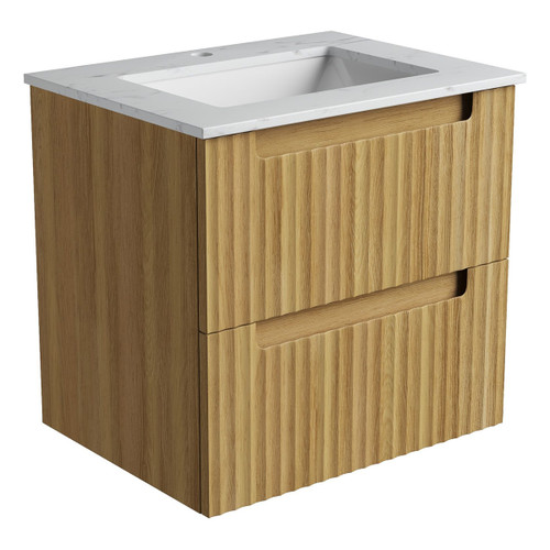 Lovina Tier Wall-Hung Harvest Oak Fluted Cabinet 600*460*425mm with Cato Undermount Stone Top [305573]