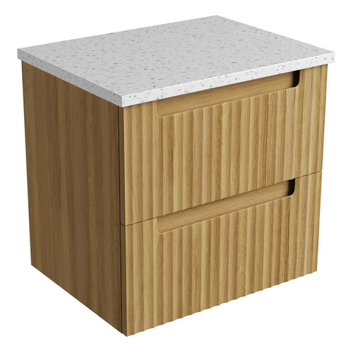 Lovina Tier Wall-Hung Harvest Oak Fluted Cabinet 600*460*425mm with Snow Flat Stone Top [305392]